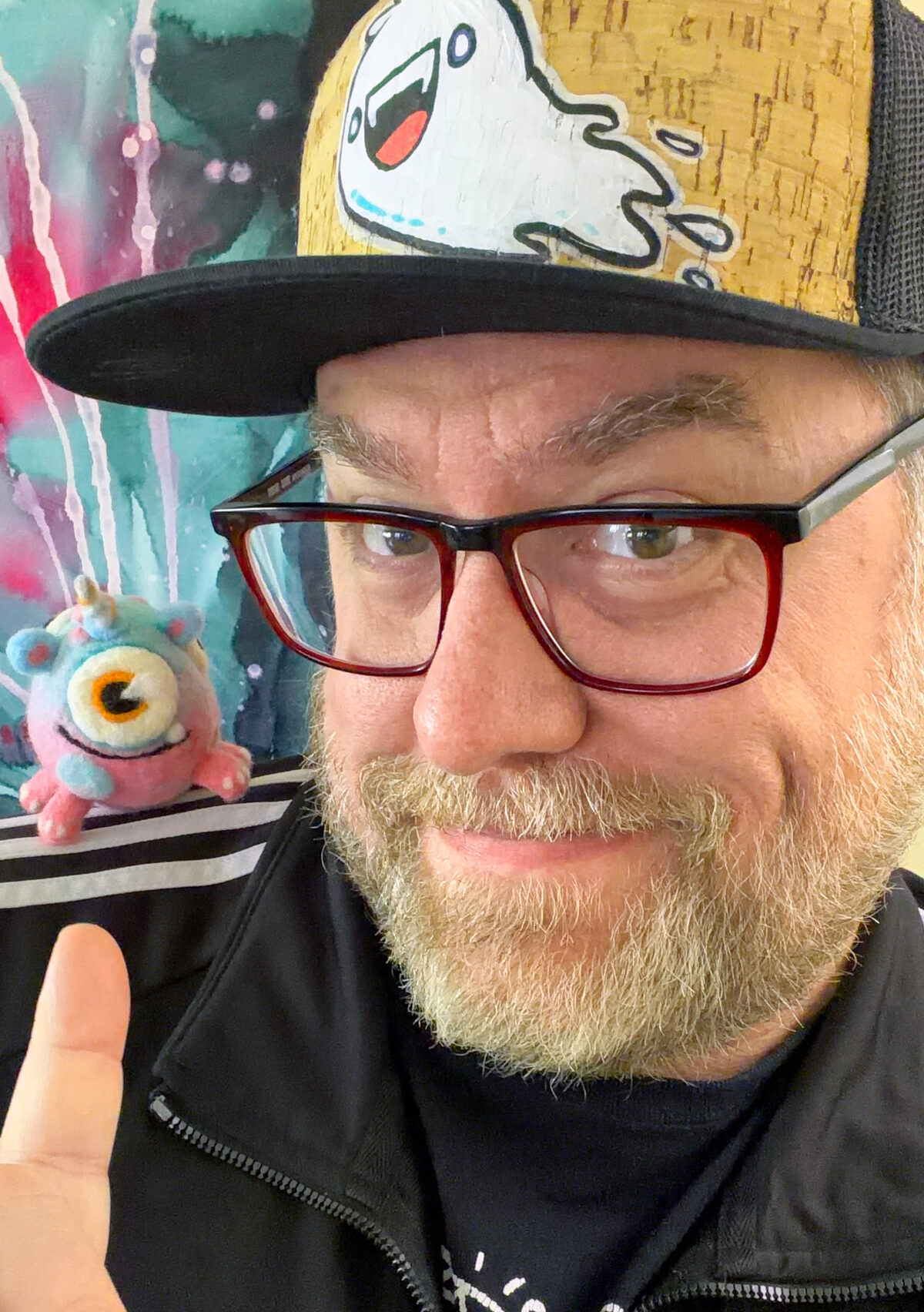 Nate with a felted Pet Mutant